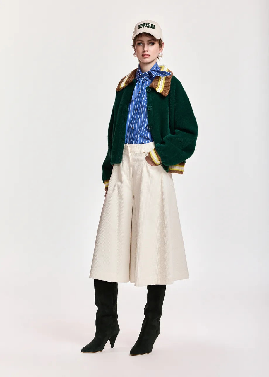 Essentiel Antwerp Forest Green Cardigan with Embellished Collar