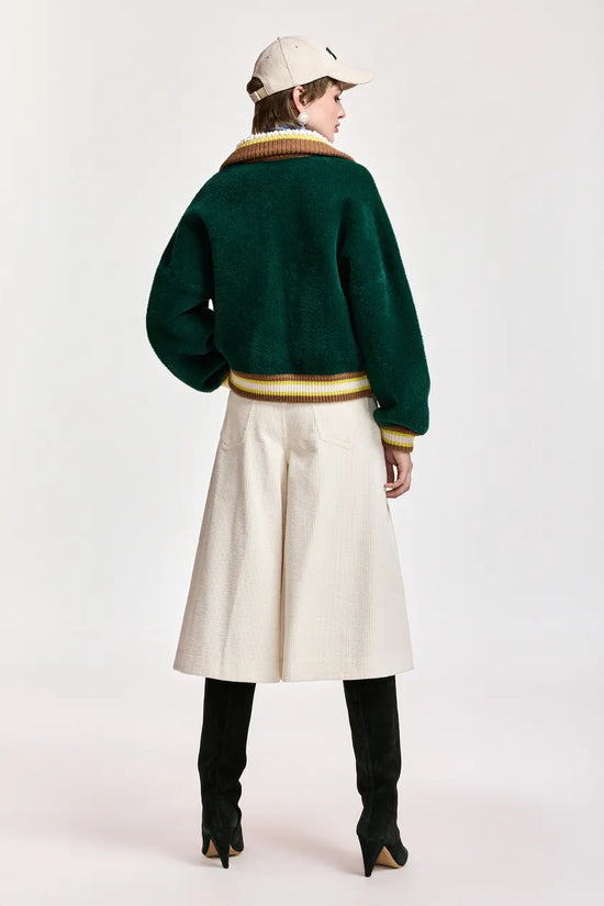 Essentiel Antwerp Forest Green Cardigan with Embellished Collar