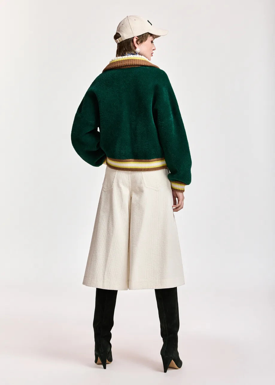 Essentiel Antwerp Forest Green Cardigan with Embellished Collar