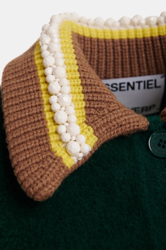 Essentiel Antwerp Forest Green Cardigan with Embellished Collar