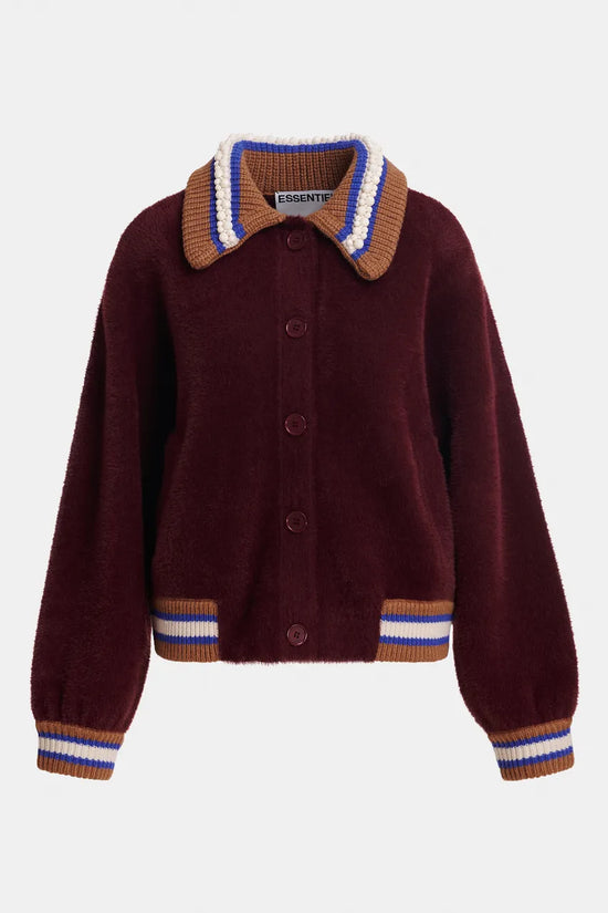 Essentiel Antwerp Burgundy Cardigan with Embellished Collar