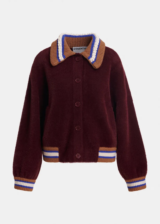 Essentiel Antwerp Burgundy Cardigan with Embellished Collar