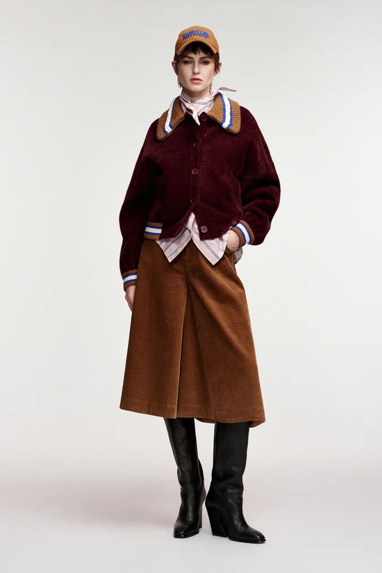 Essentiel Antwerp Burgundy Cardigan with Embellished Collar