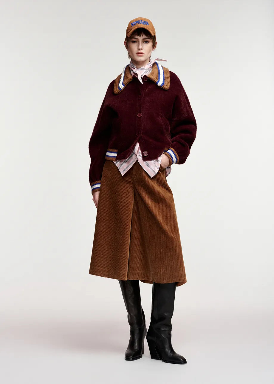 Essentiel Antwerp Burgundy Cardigan with Embellished Collar