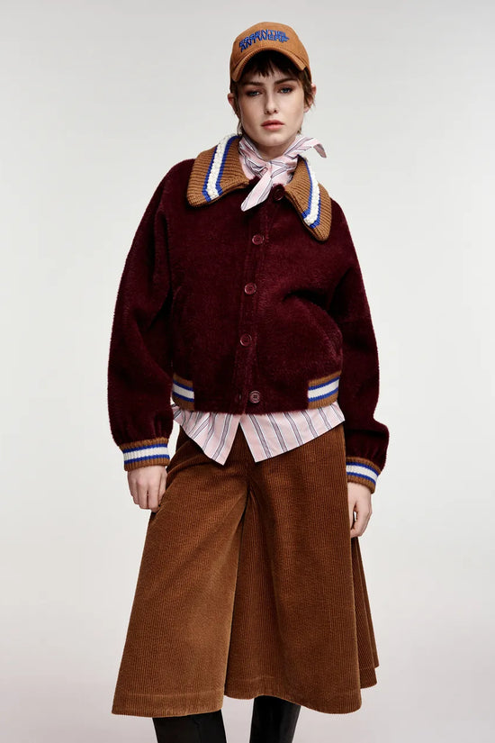 Essentiel Antwerp Burgundy Cardigan with Embellished Collar