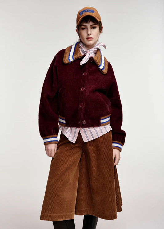 Essentiel Antwerp Burgundy Cardigan with Embellished Collar