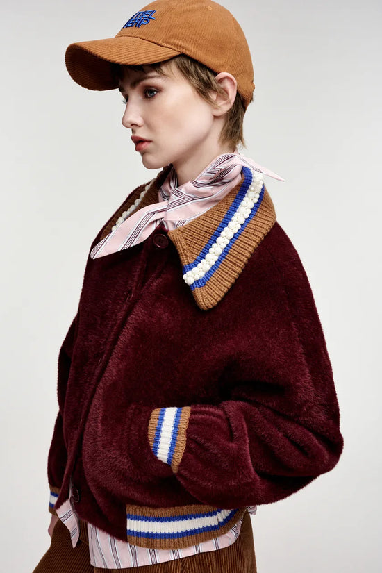 Essentiel Antwerp Burgundy Cardigan with Embellished Collar