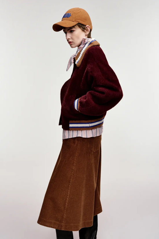 Essentiel Antwerp Burgundy Cardigan with Embellished Collar