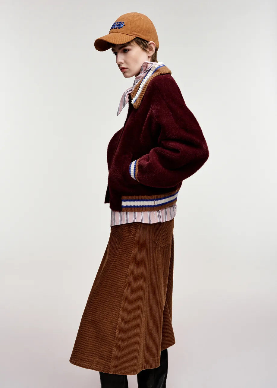 Essentiel Antwerp Burgundy Cardigan with Embellished Collar