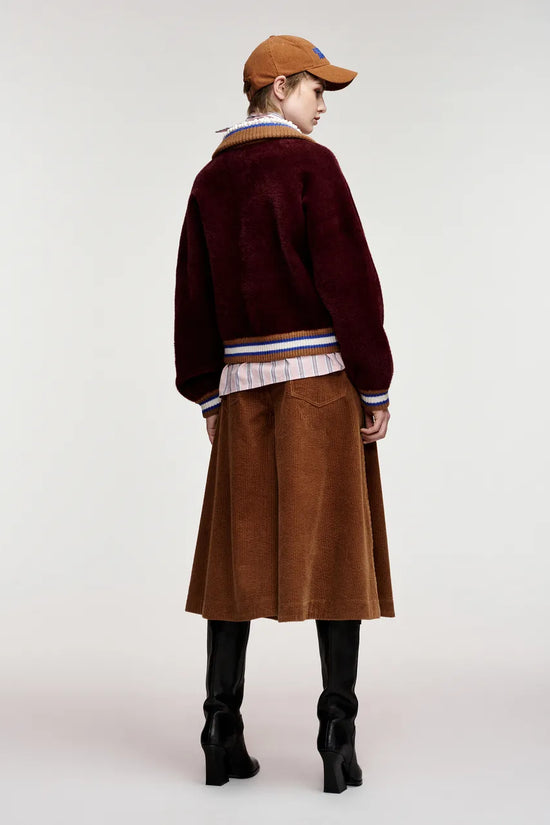 Essentiel Antwerp Burgundy Cardigan with Embellished Collar
