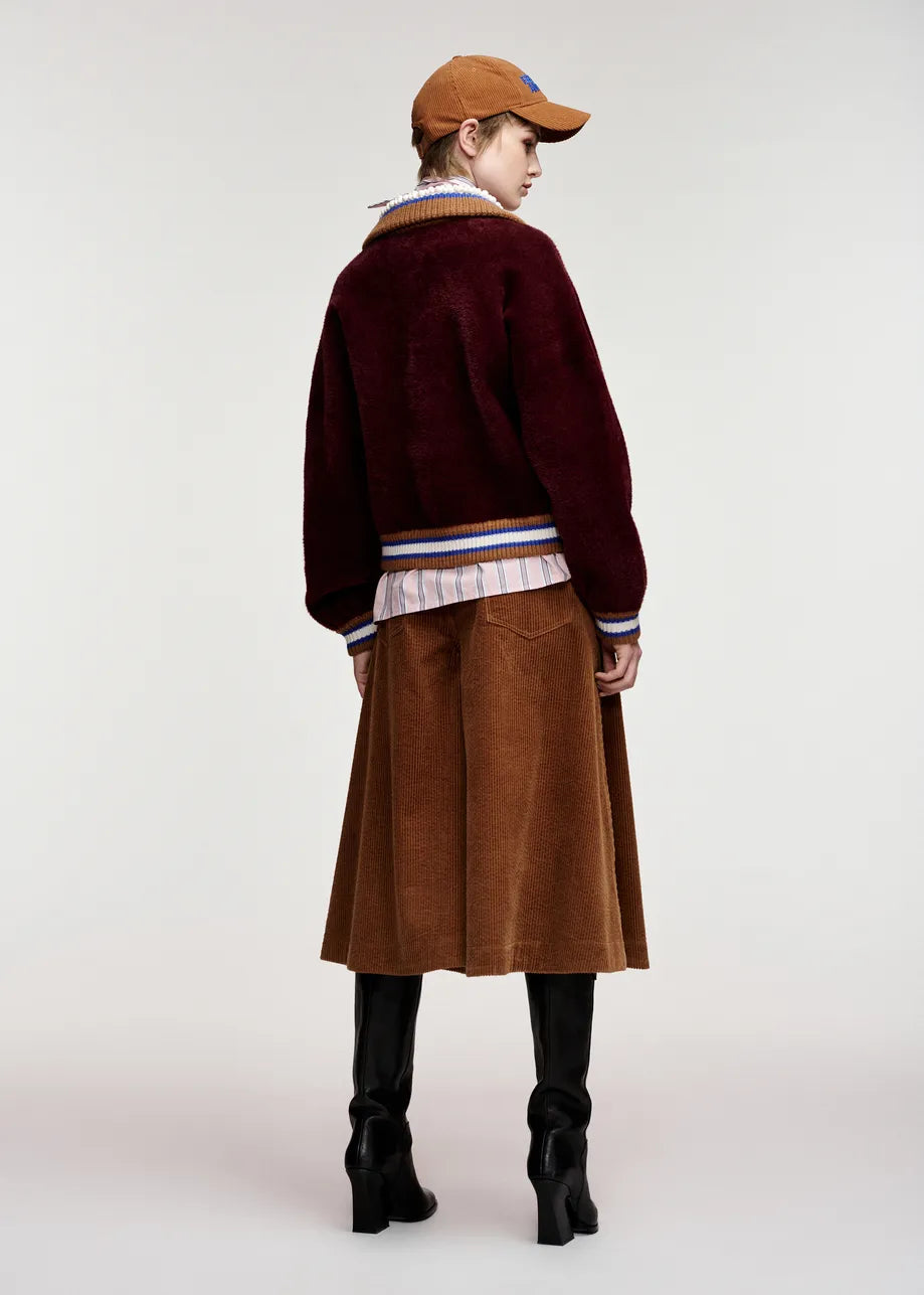 Essentiel Antwerp Burgundy Cardigan with Embellished Collar