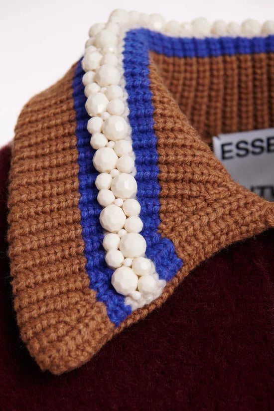 Essentiel Antwerp Burgundy Cardigan with Embellished Collar