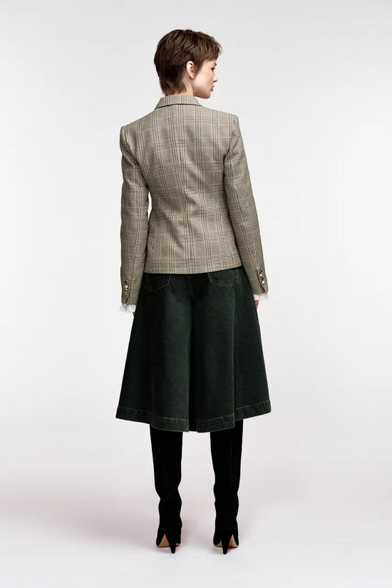 Essentiel Antwerp Brown Checked Double-Breasted Fitted Jacket