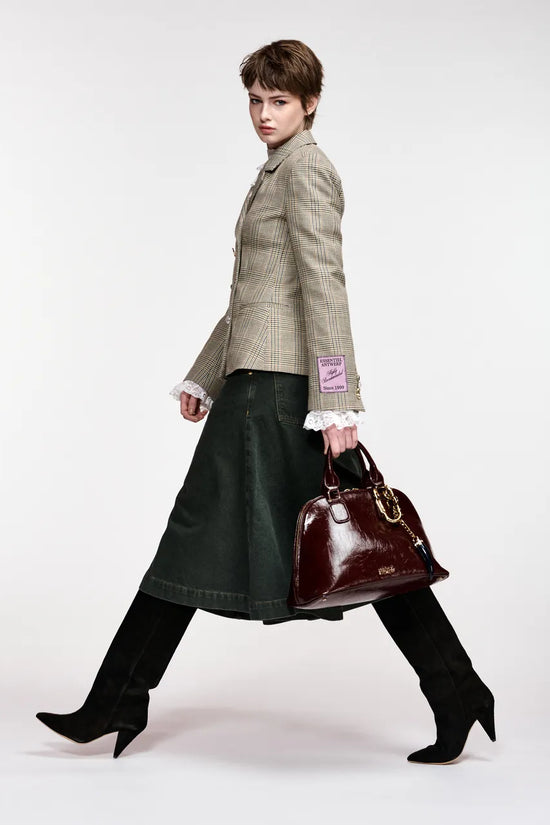 Essentiel Antwerp Brown Checked Double-Breasted Fitted Jacket