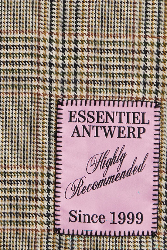 Essentiel Antwerp Brown Checked Double-Breasted Fitted Jacket