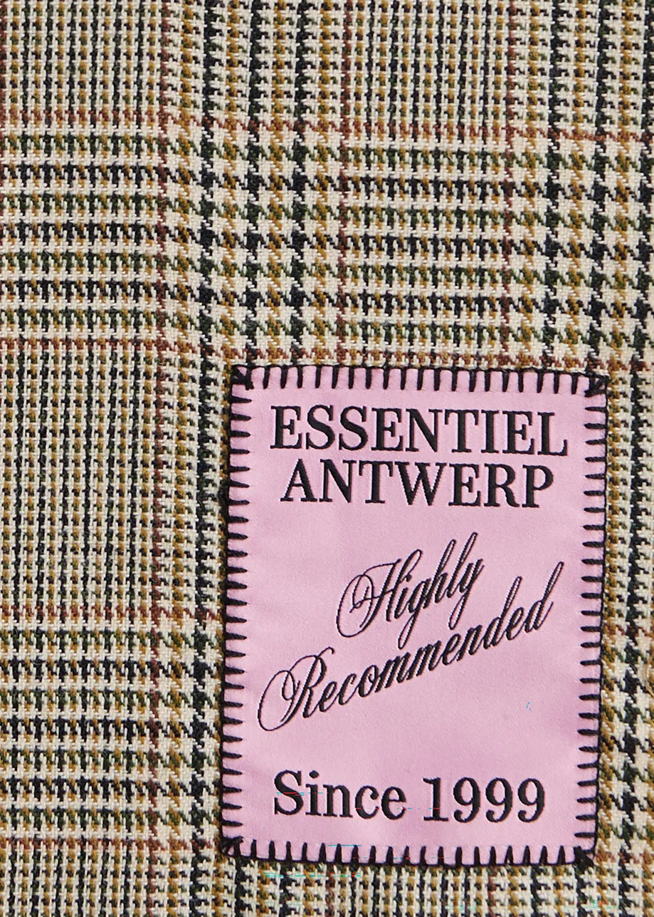 Essentiel Antwerp Brown Checked Double-Breasted Fitted Jacket