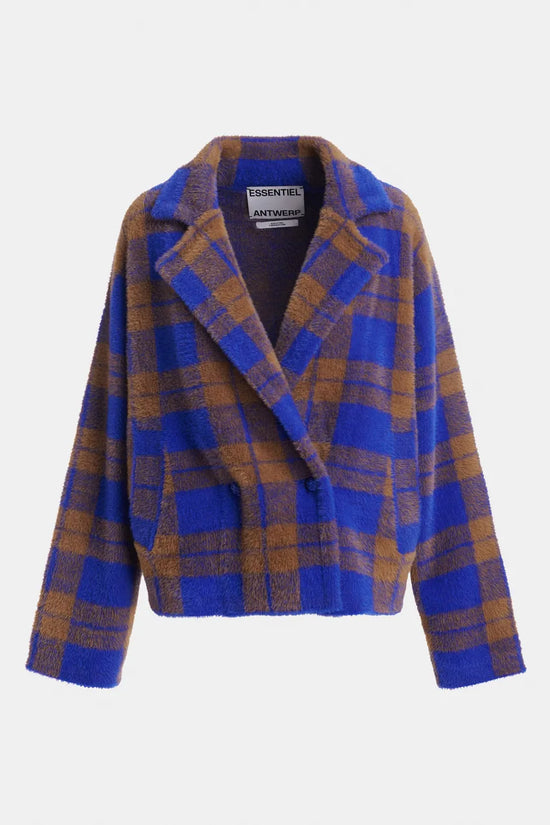 Essentiel Antwerp Indigo Double-Breasted Checked Jacket