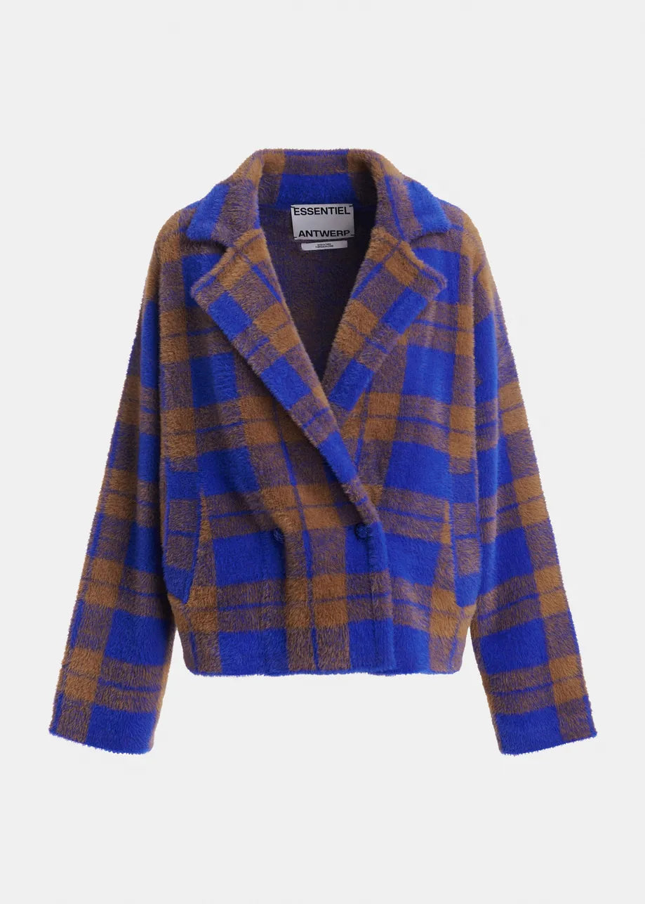 Essentiel Antwerp Indigo Double-Breasted Checked Jacket