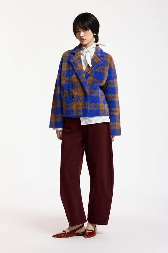 Essentiel Antwerp Indigo Double-Breasted Checked Jacket