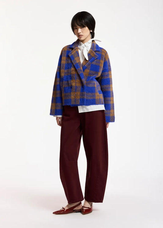 Essentiel Antwerp Indigo Double-Breasted Checked Jacket