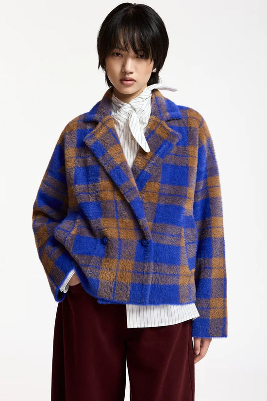 Essentiel Antwerp Indigo Double-Breasted Checked Jacket
