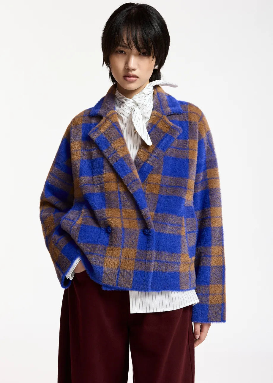 Essentiel Antwerp Indigo Double-Breasted Checked Jacket