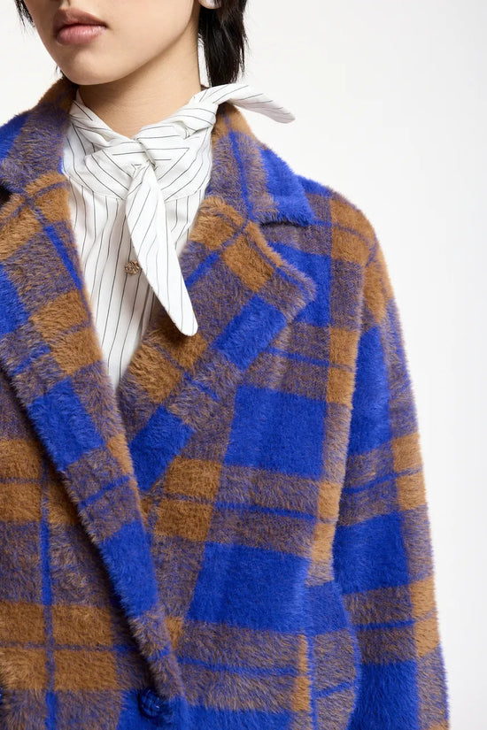 Essentiel Antwerp Indigo Double-Breasted Checked Jacket