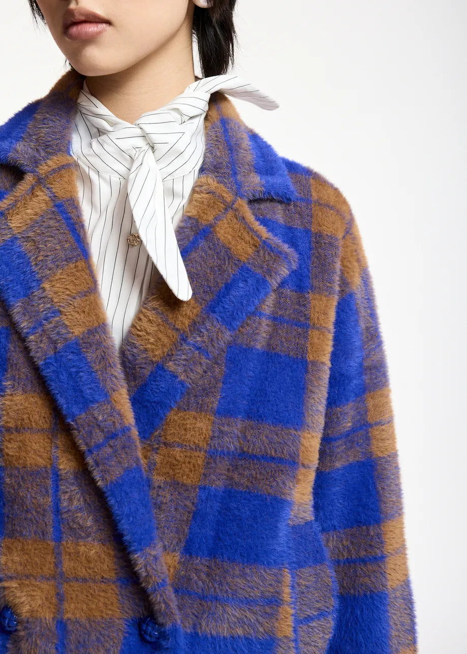Essentiel Antwerp Indigo Double-Breasted Checked Jacket