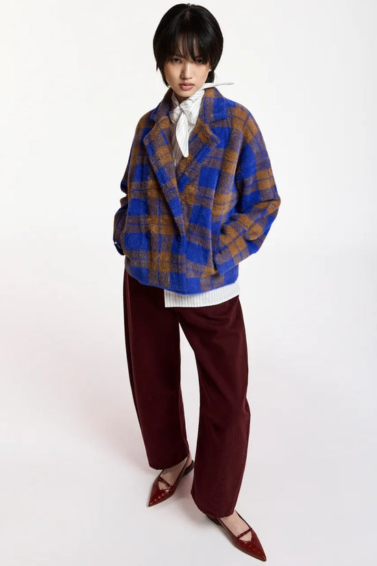Essentiel Antwerp Indigo Double-Breasted Checked Jacket
