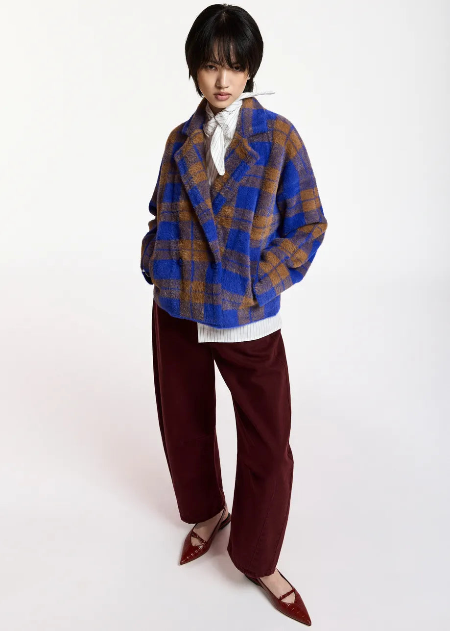 Essentiel Antwerp Indigo Double-Breasted Checked Jacket
