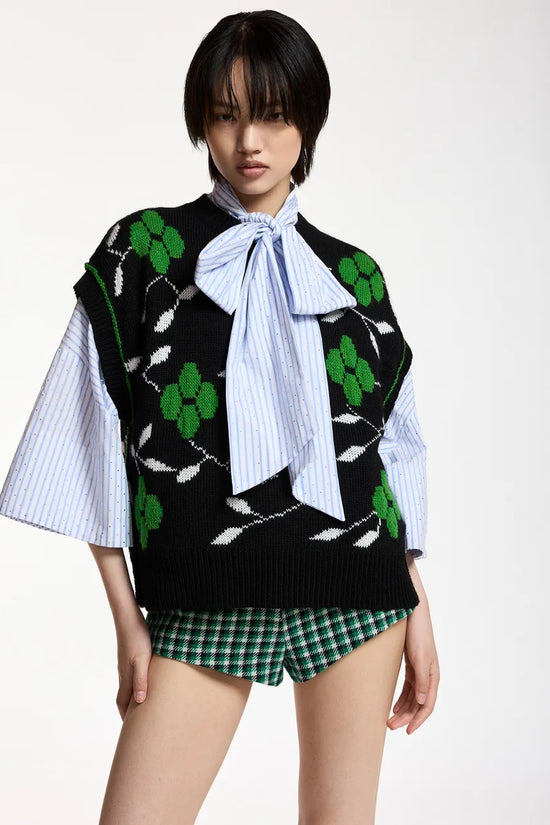 Essentiel Antwerp Black floral-Intarsia Sleeveless Sweater