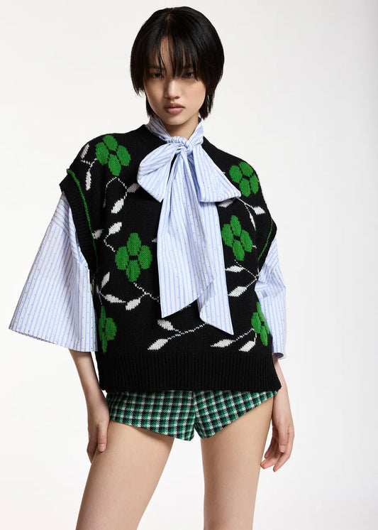 Essentiel Antwerp Black floral-Intarsia Sleeveless Sweater