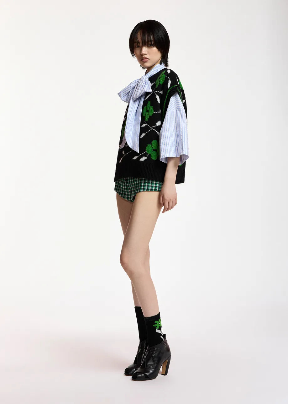 Essentiel Antwerp Black floral-Intarsia Sleeveless Sweater