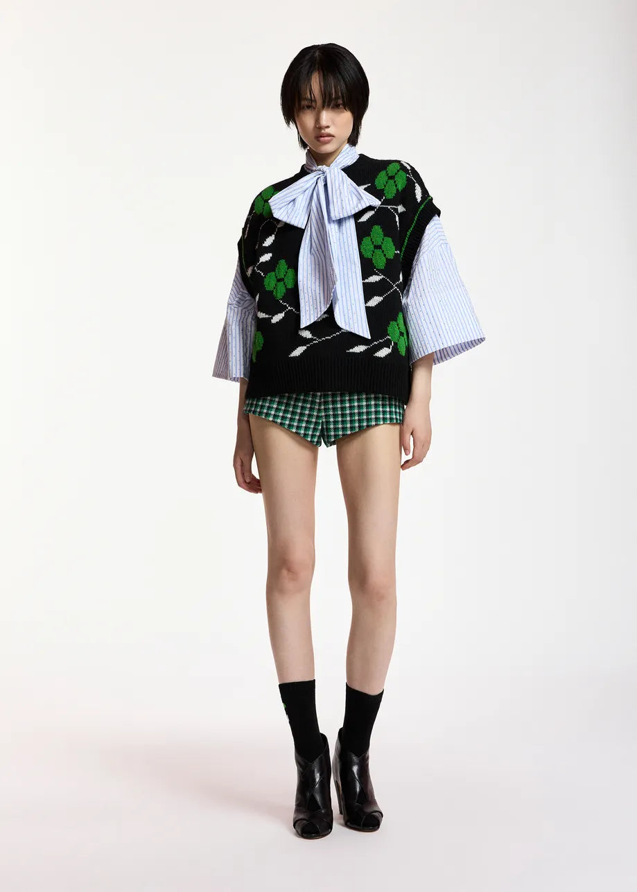 Essentiel Antwerp Black floral-Intarsia Sleeveless Sweater