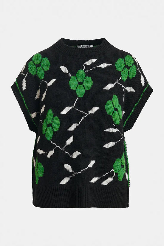 Essentiel Antwerp Black floral-Intarsia Sleeveless Sweater