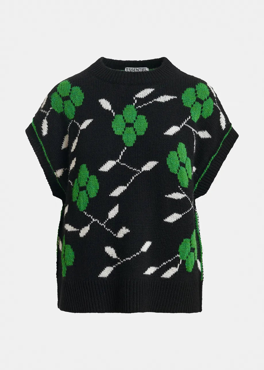 Essentiel Antwerp Black floral-Intarsia Sleeveless Sweater