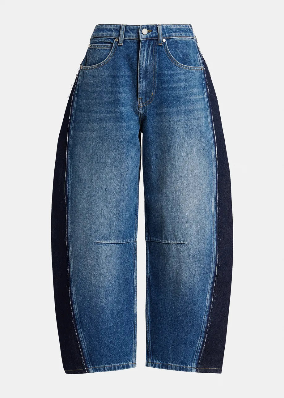 Essentiel Antwerp Dark blue and Black Panelled Barrel-Leg Jeans