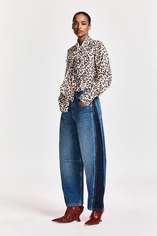 Essentiel Antwerp Dark blue and Black Panelled Barrel-Leg Jeans
