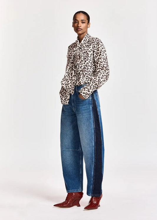 Essentiel Antwerp Dark blue and Black Panelled Barrel-Leg Jeans