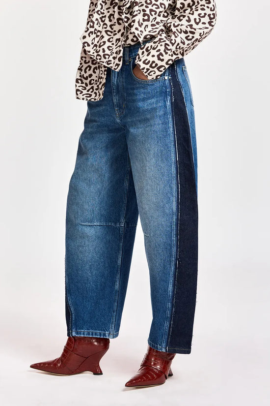 Essentiel Antwerp Dark blue and Black Panelled Barrel-Leg Jeans