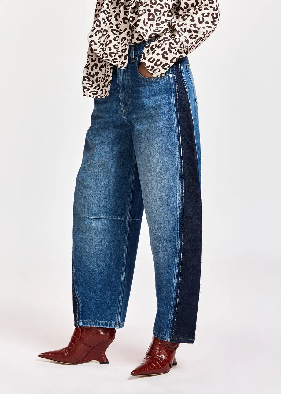 Essentiel Antwerp Dark blue and Black Panelled Barrel-Leg Jeans