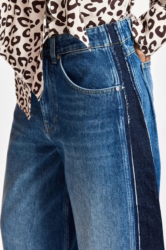 Essentiel Antwerp Dark blue and Black Panelled Barrel-Leg Jeans