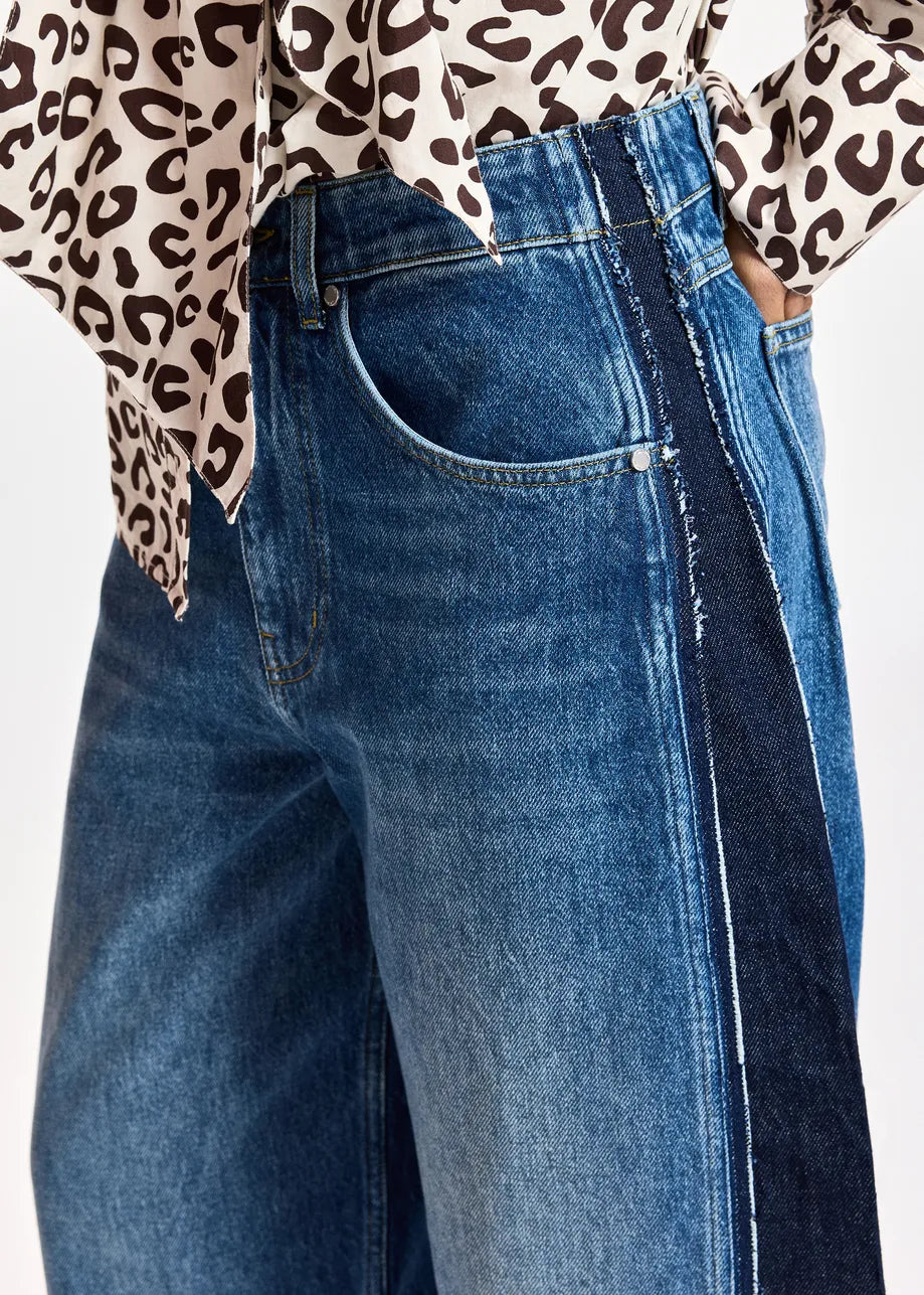 Essentiel Antwerp Dark blue and Black Panelled Barrel-Leg Jeans
