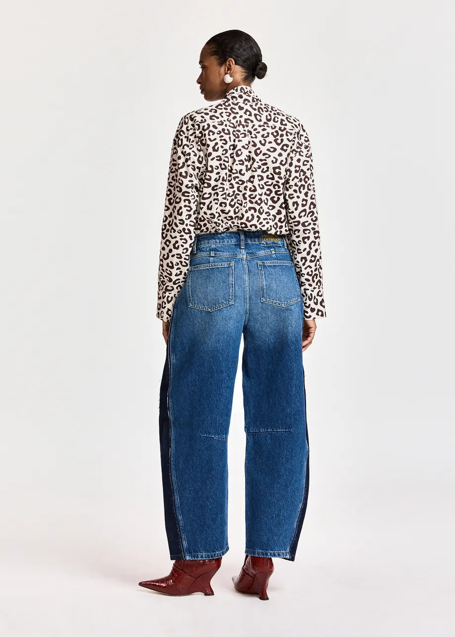 Essentiel Antwerp Dark blue and Black Panelled Barrel-Leg Jeans