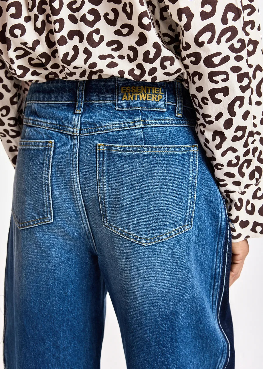 Essentiel Antwerp Dark blue and Black Panelled Barrel-Leg Jeans