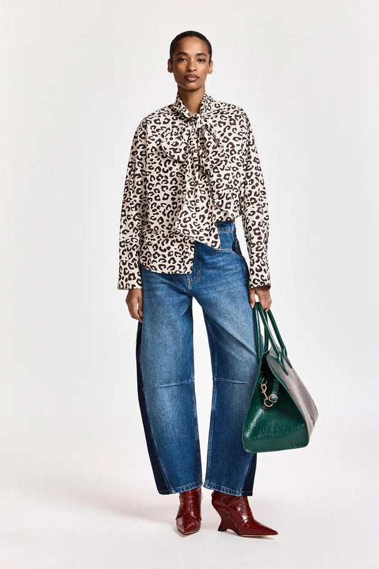 Essentiel Antwerp Dark blue and Black Panelled Barrel-Leg Jeans