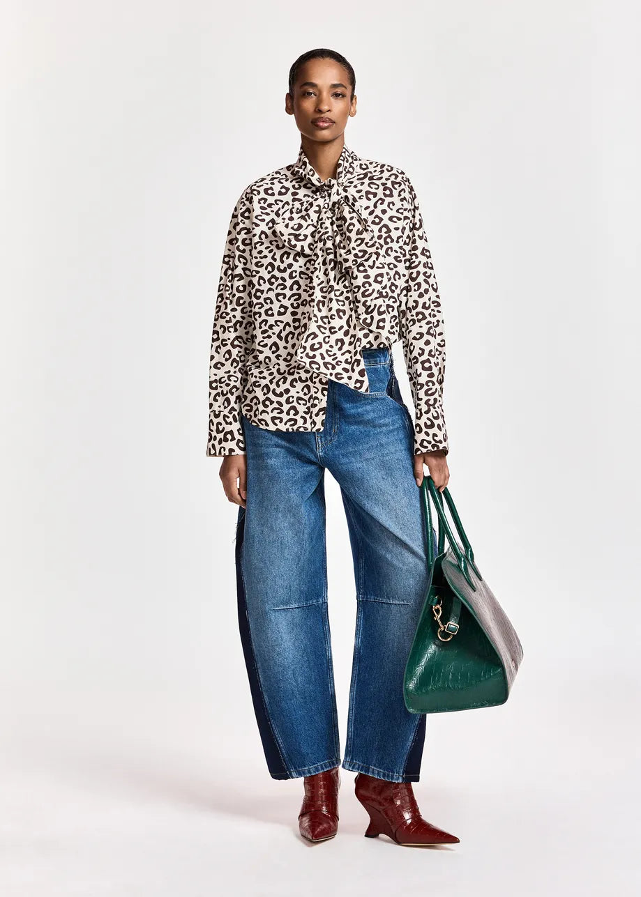 Essentiel Antwerp Dark blue and Black Panelled Barrel-Leg Jeans
