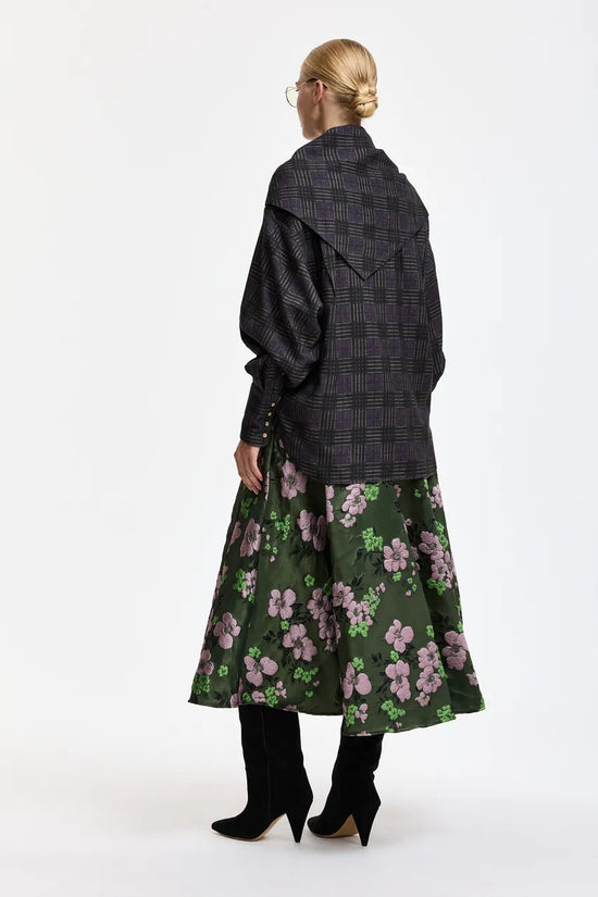 Essentiel Antwerp Khaki Light Pink Floral Jacquard Circle Midi Skirt