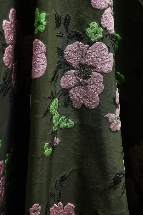 Essentiel Antwerp Khaki Light Pink Floral Jacquard Circle Midi Skirt