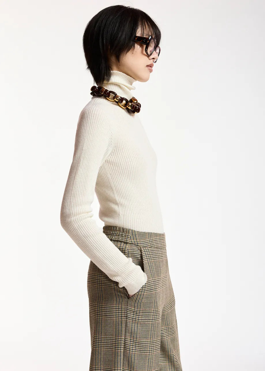Essentiel Antwerp Brown Checked Wide-Leg Trousers